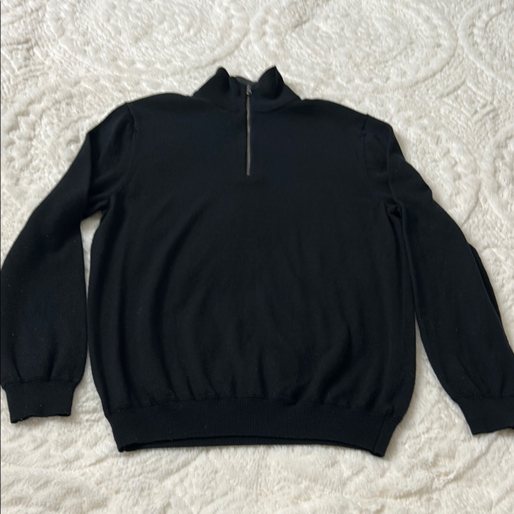 GAP Men's Black Extra Fine Merino Wool Half-Zip Sweater LARGE